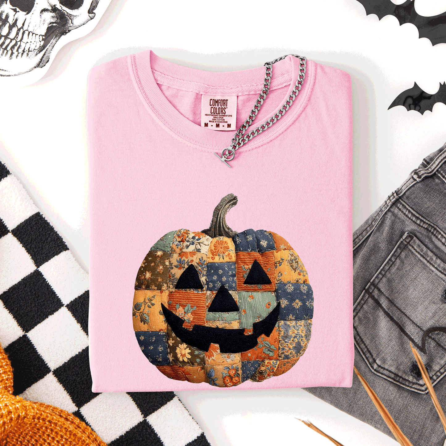 Jack o Lantern, Faux Quilt Pumpkin, Halloween, Fall, Autumn, Comfort Colors T-Shirt