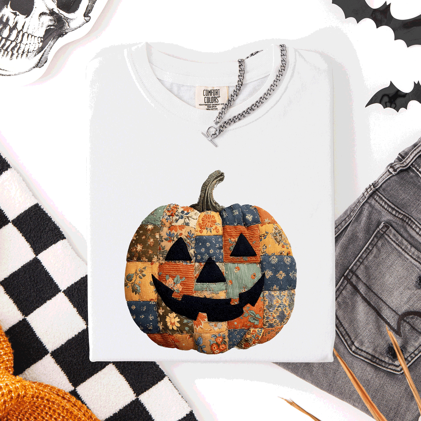 Jack o Lantern, Faux Quilt Pumpkin, Halloween, Fall, Autumn, Comfort Colors T-Shirt