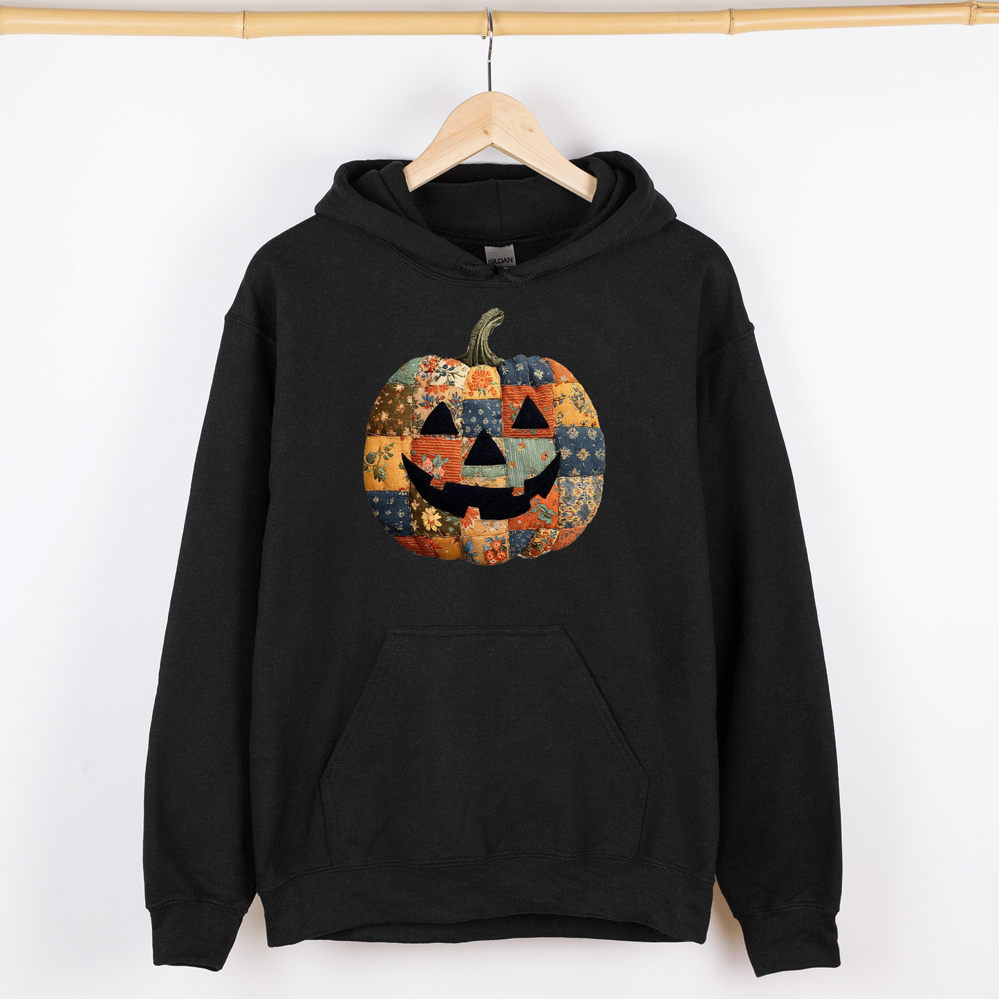 Jack-o-Lantern, Faux Quilt Pumpkin, Halloween, Fall, Autumn, Graphic Hoodie, Hooded Sweatshirt
