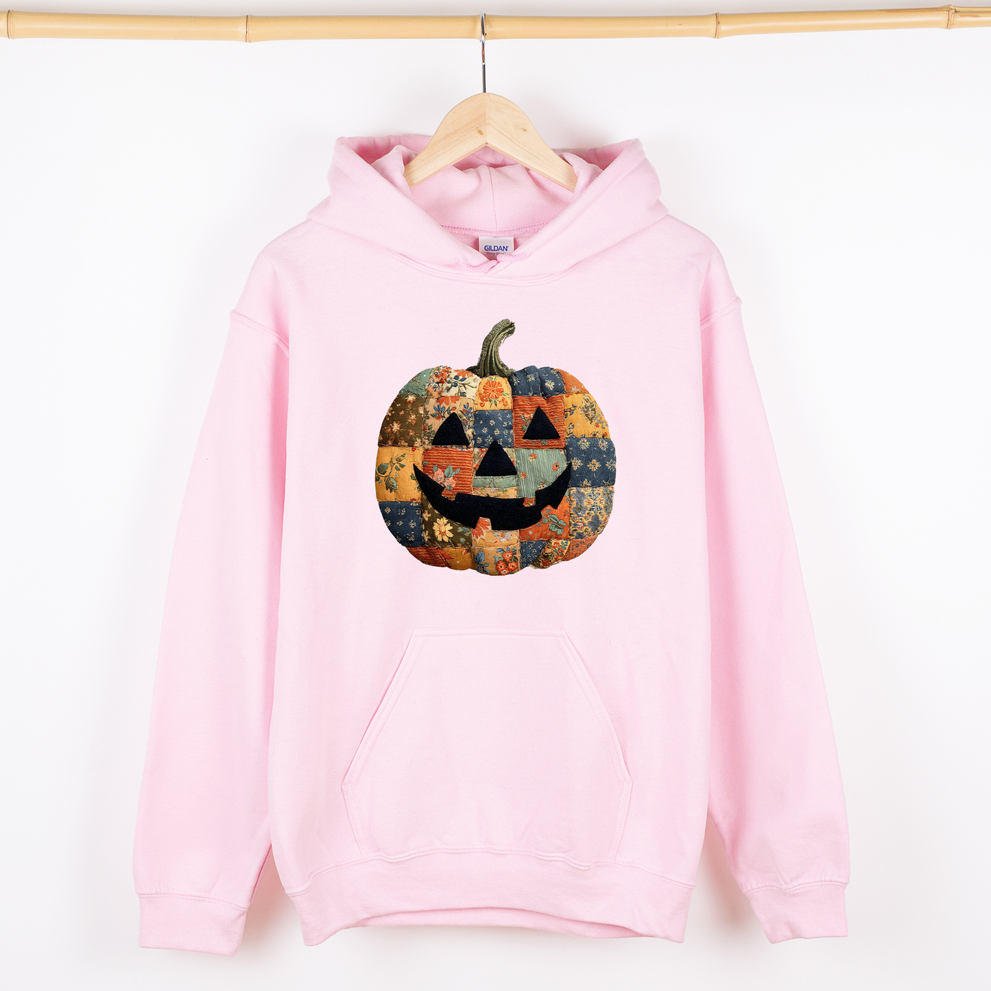 Jack-o-Lantern, Faux Quilt Pumpkin, Halloween, Fall, Autumn, Graphic Hoodie, Hooded Sweatshirt
