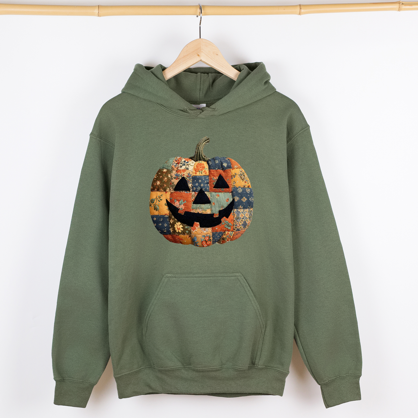 Jack-o-Lantern, Faux Quilt Pumpkin, Halloween, Fall, Autumn, Graphic Hoodie, Hooded Sweatshirt