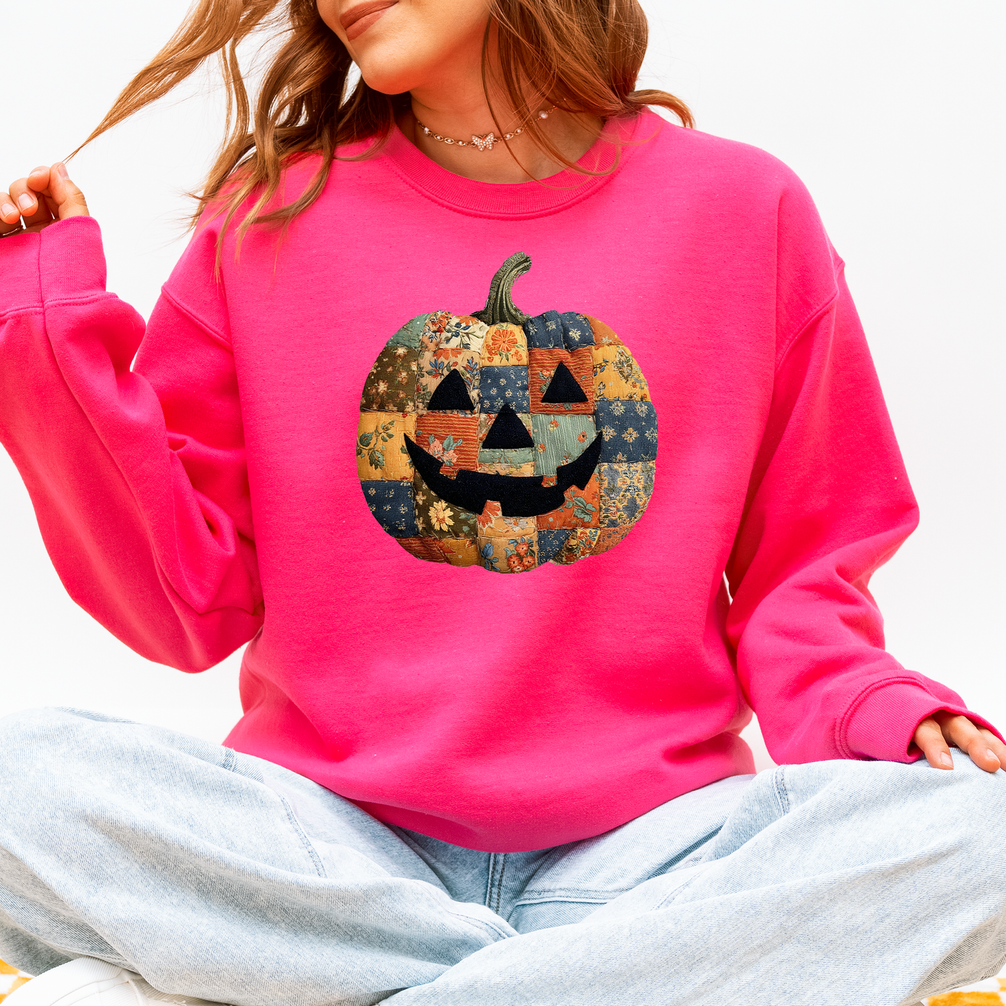 Jack o Lantern, Faux Quilt Pumpkin, Halloween, Fall, Autumn Sweatshirt