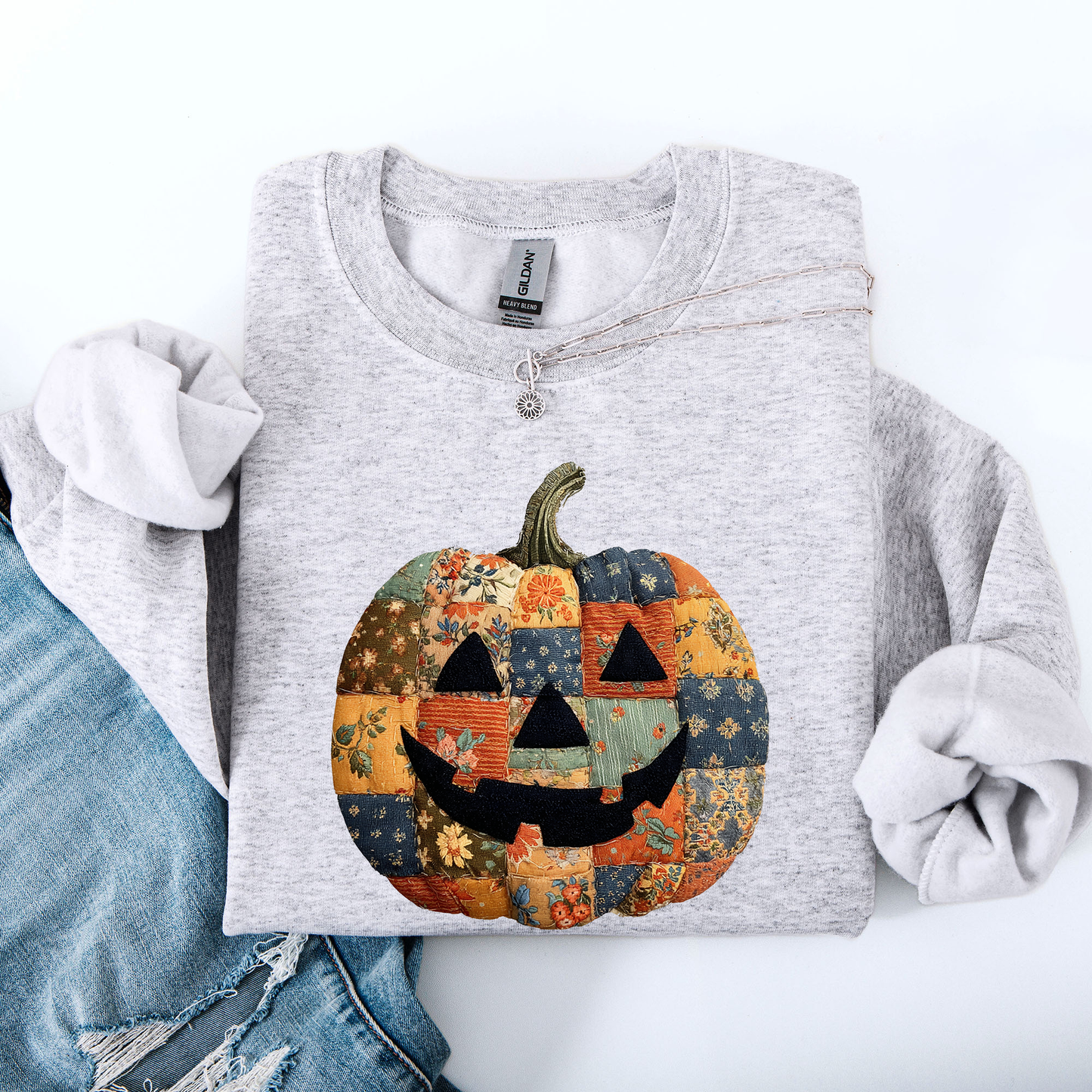 Jack o Lantern, Faux Quilt Pumpkin, Halloween, Fall, Autumn Sweatshirt