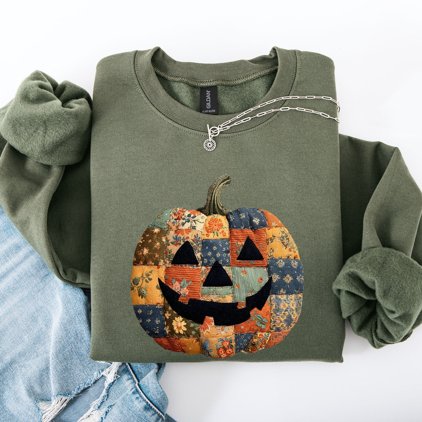 Jack o Lantern, Faux Quilt Pumpkin, Halloween, Fall, Autumn Sweatshirt
