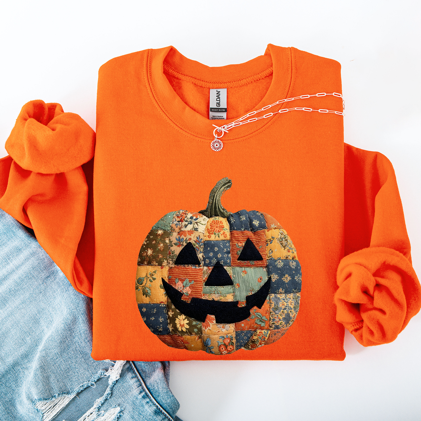 Jack o Lantern, Faux Quilt Pumpkin, Halloween, Fall, Autumn Sweatshirt