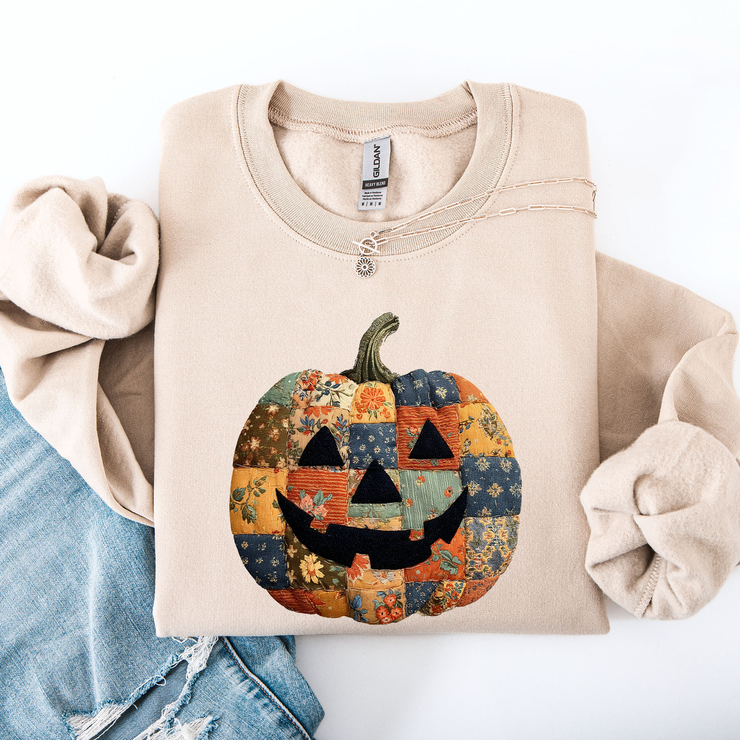 Jack o Lantern, Faux Quilt Pumpkin, Halloween, Fall, Autumn Sweatshirt