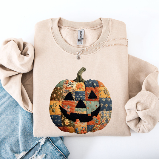 Jack o Lantern, Faux Quilt Pumpkin, Halloween, Fall, Autumn Sweatshirt