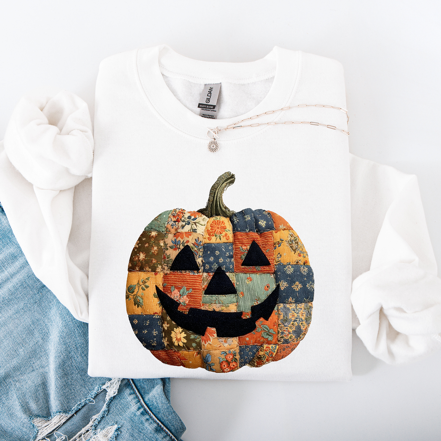 Jack o Lantern, Faux Quilt Pumpkin, Halloween, Fall, Autumn Sweatshirt