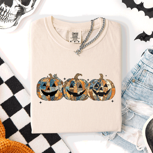 Jack o Lanterns, Faux Quilt, Classic, Cute, Trad, Halloween, Fall, Autumn, Comfort Colors T-Shirt