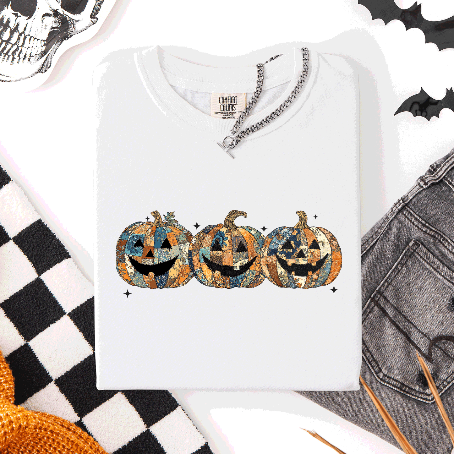 Jack o Lanterns, Faux Quilt, Classic, Cute, Trad, Halloween, Fall, Autumn, Comfort Colors T-Shirt