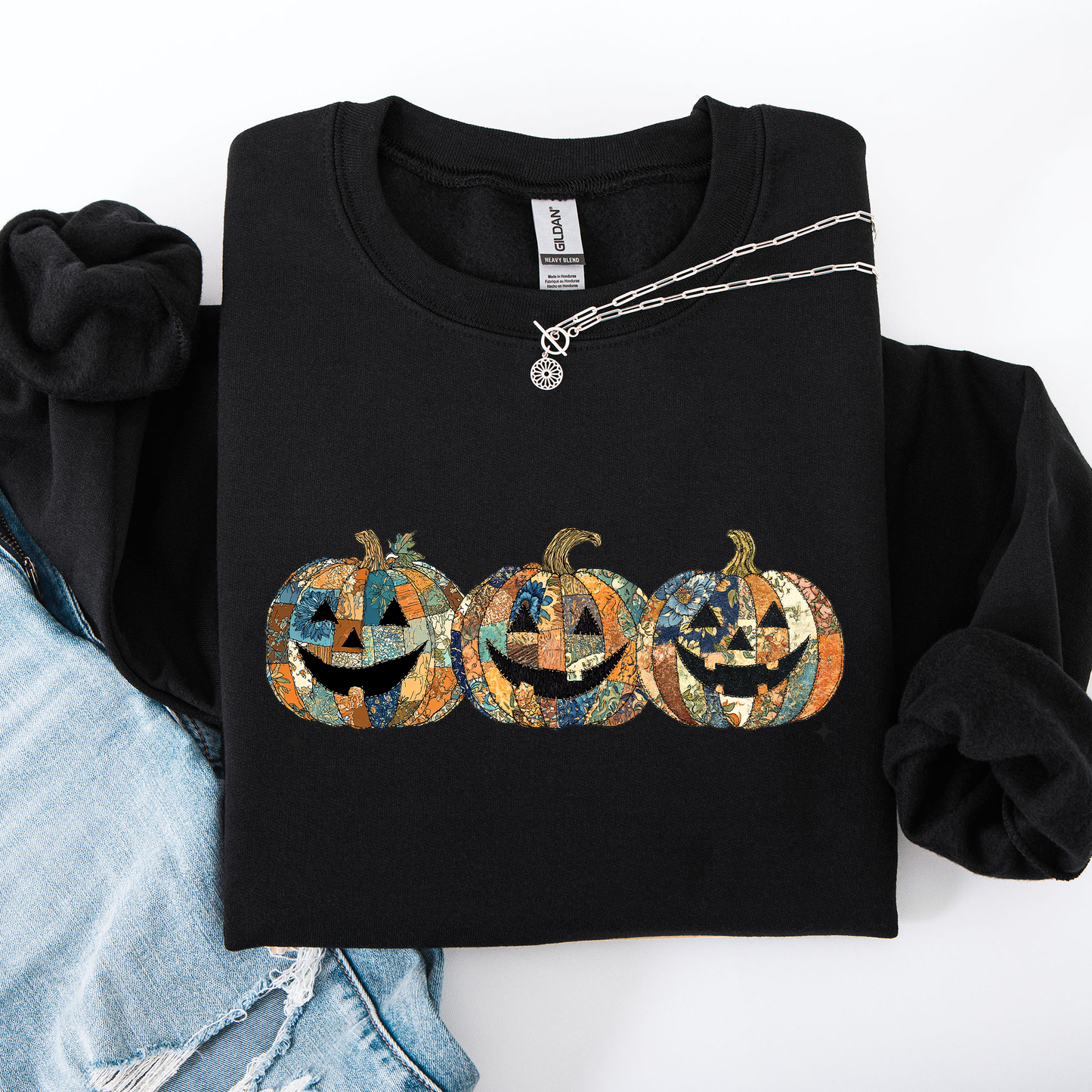 Jack o Lanterns, Faux Quilt, Classic, Cute, Trad, Halloween, Fall, Autumn Sweatshirt