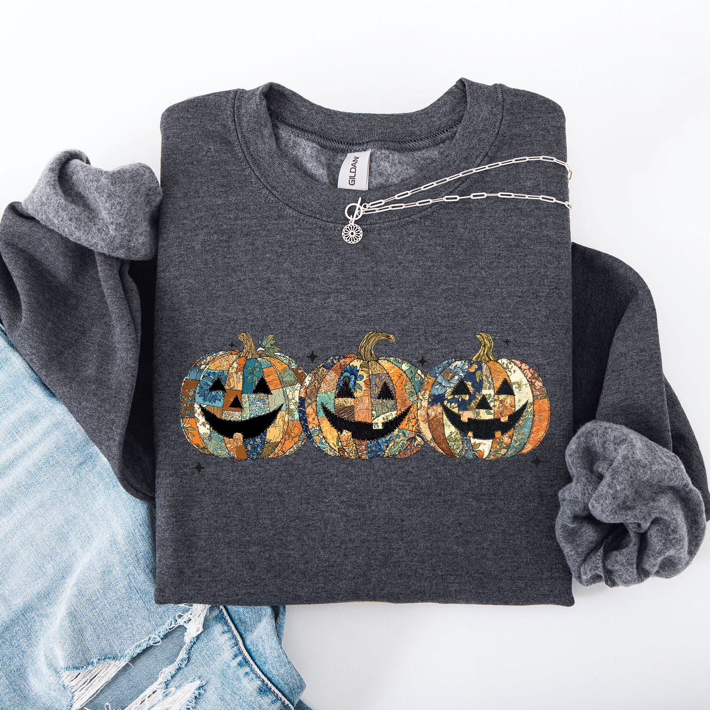 Jack o Lanterns, Faux Quilt, Classic, Cute, Trad, Halloween, Fall, Autumn Sweatshirt