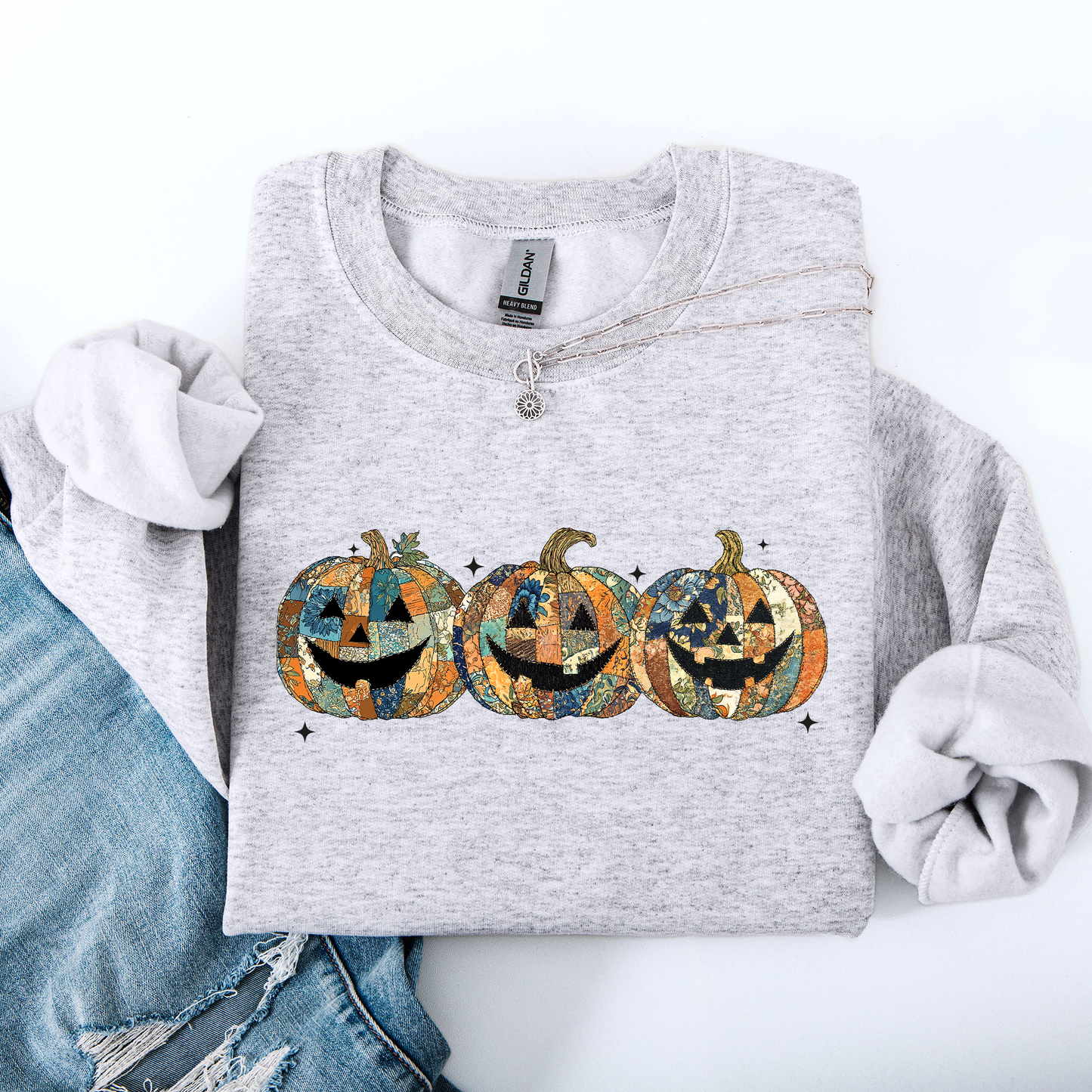 Jack o Lanterns, Faux Quilt, Classic, Cute, Trad, Halloween, Fall, Autumn Sweatshirt