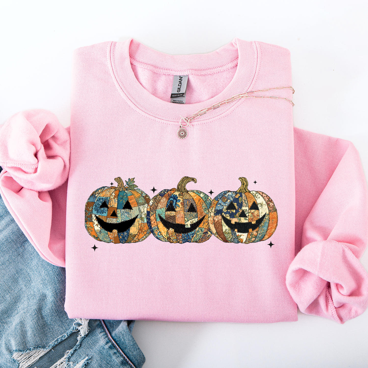 Jack o Lanterns, Faux Quilt, Classic, Cute, Trad, Halloween, Fall, Autumn Sweatshirt