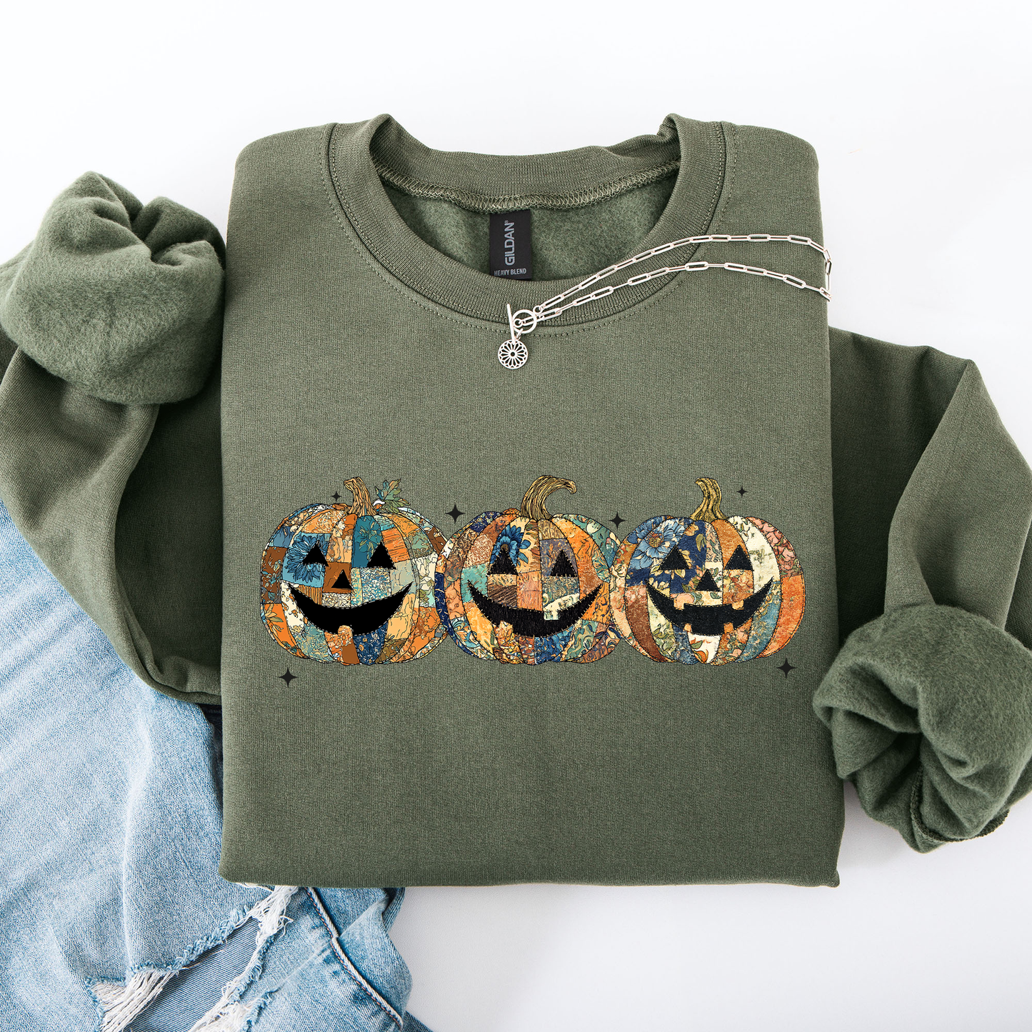 Jack o Lanterns, Faux Quilt, Classic, Cute, Trad, Halloween, Fall, Autumn Sweatshirt