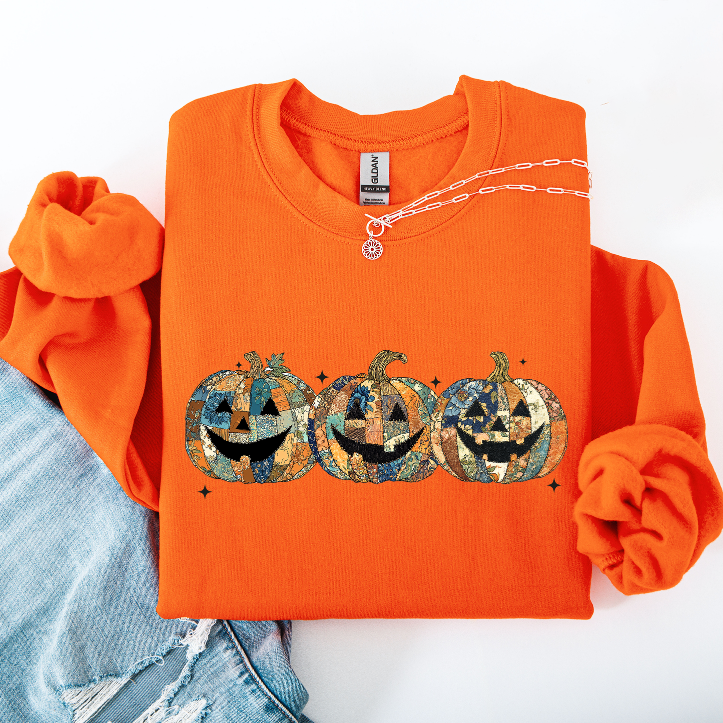 Jack o Lanterns, Faux Quilt, Classic, Cute, Trad, Halloween, Fall, Autumn Sweatshirt
