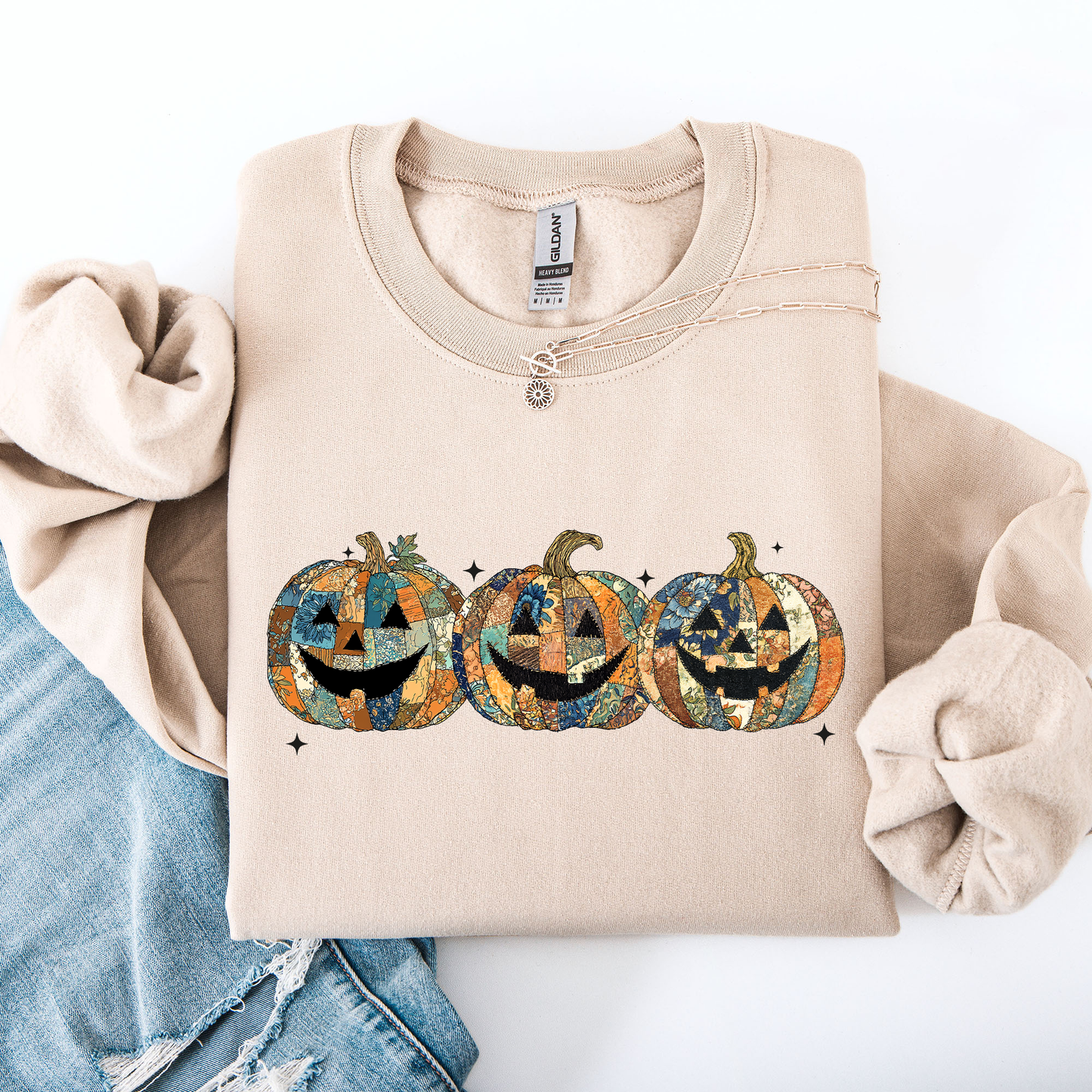 Jack o Lanterns, Faux Quilt, Classic, Cute, Trad, Halloween, Fall, Autumn Sweatshirt