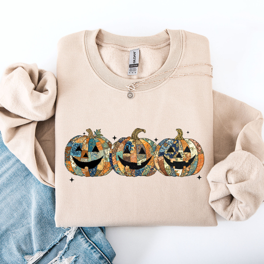 Jack o Lanterns, Faux Quilt, Classic, Cute, Trad, Halloween, Fall, Autumn Sweatshirt