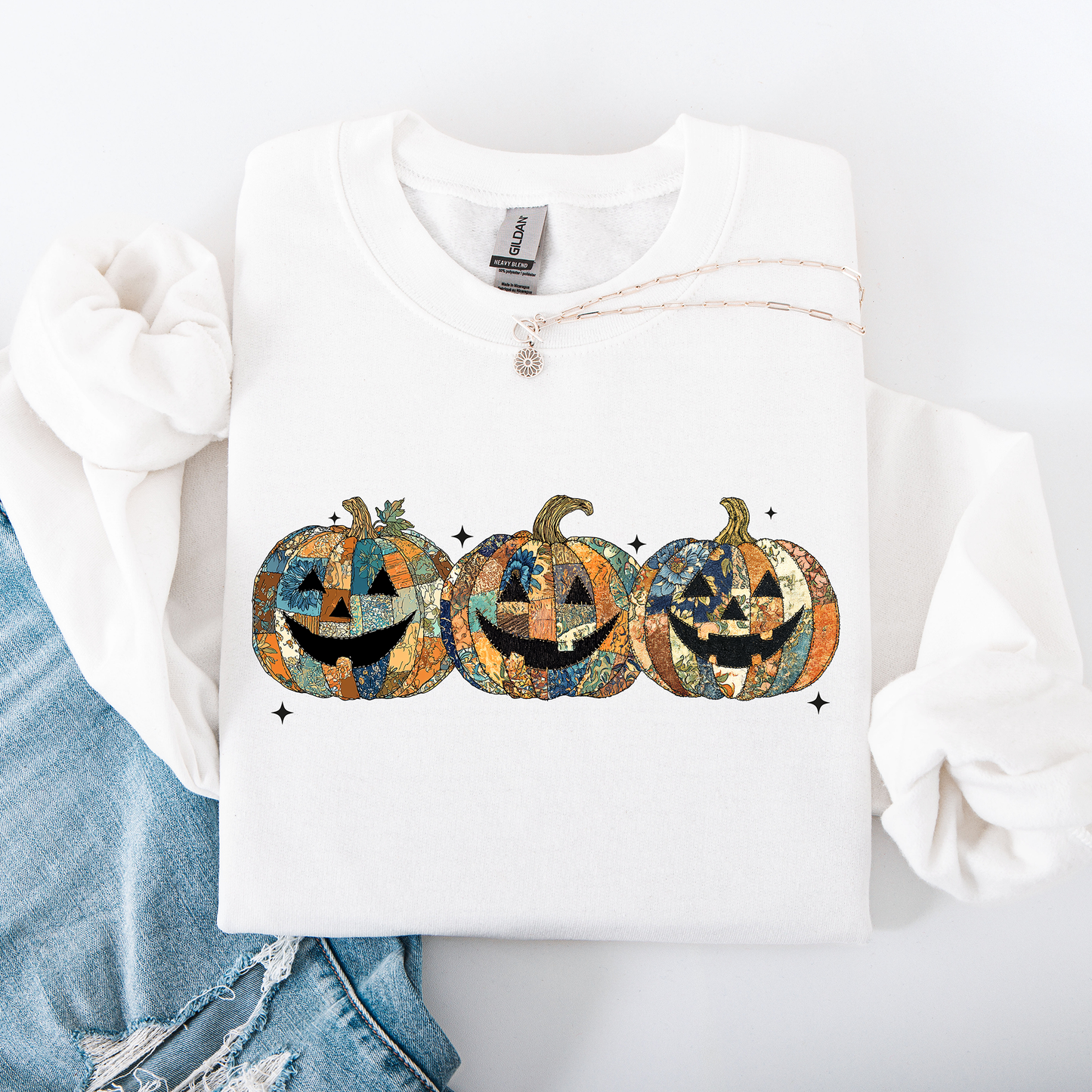 Jack o Lanterns, Faux Quilt, Classic, Cute, Trad, Halloween, Fall, Autumn Sweatshirt