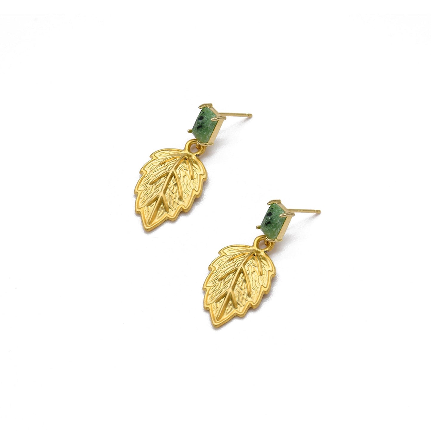 Jade Leaves 22k Gold Plated Brass Earrings ADIBA