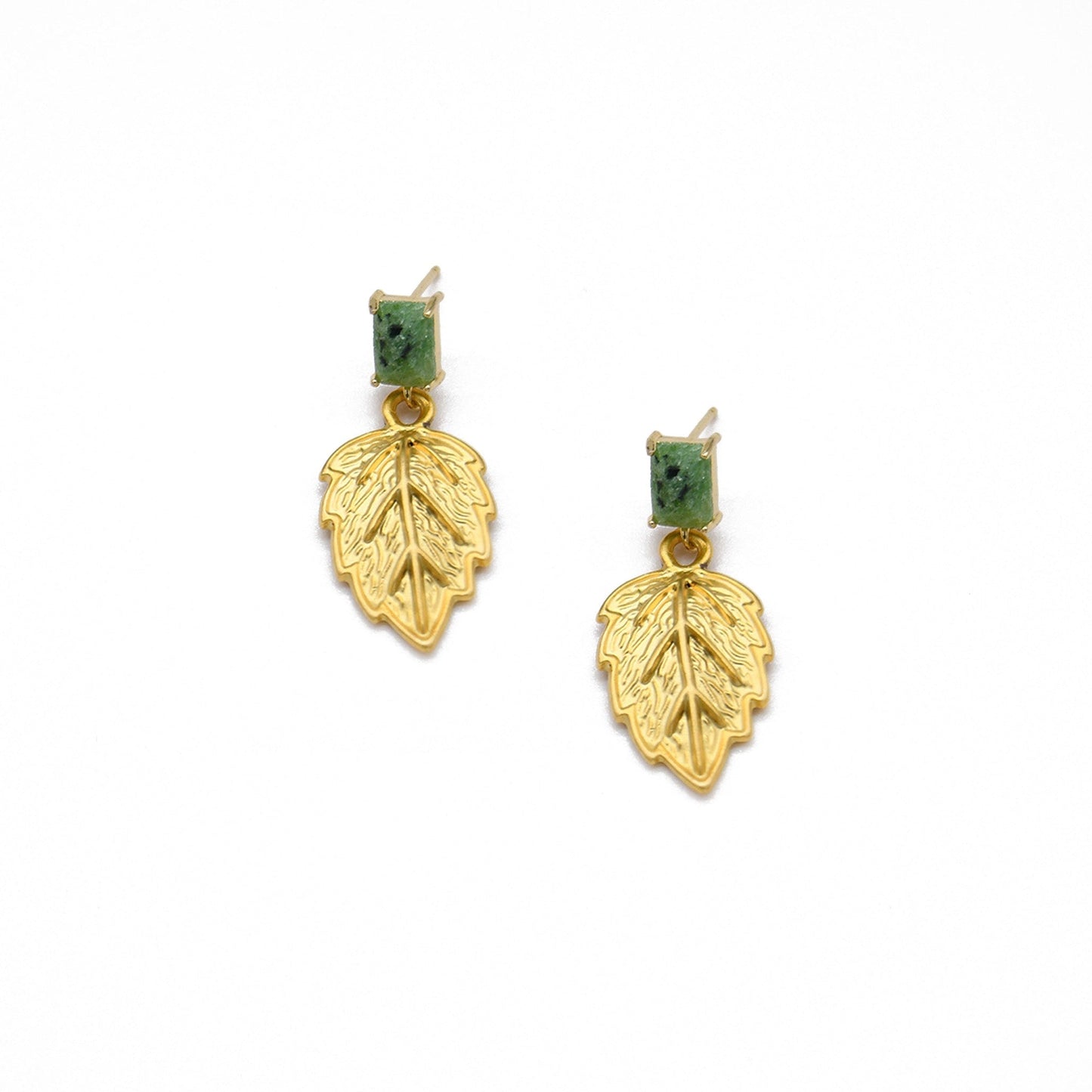 Jade Leaves 22k Gold Plated Brass Earrings ADIBA