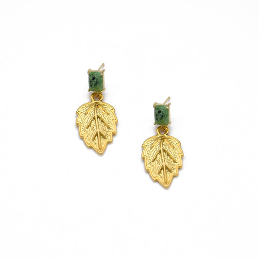 Jade Leaves 22k Gold Plated Brass Earrings ADIBA