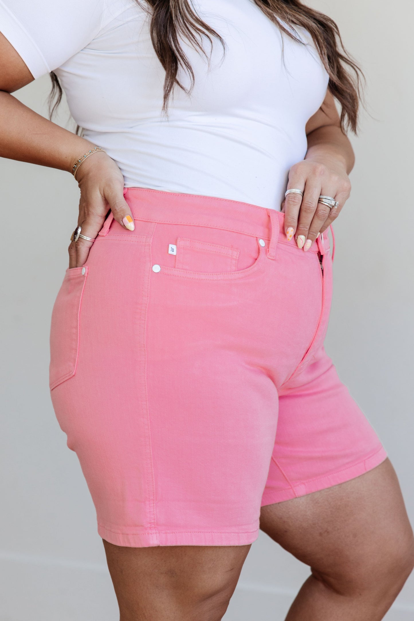 High Rise Control Top Pink Cuffed Shorts Judy Blue
