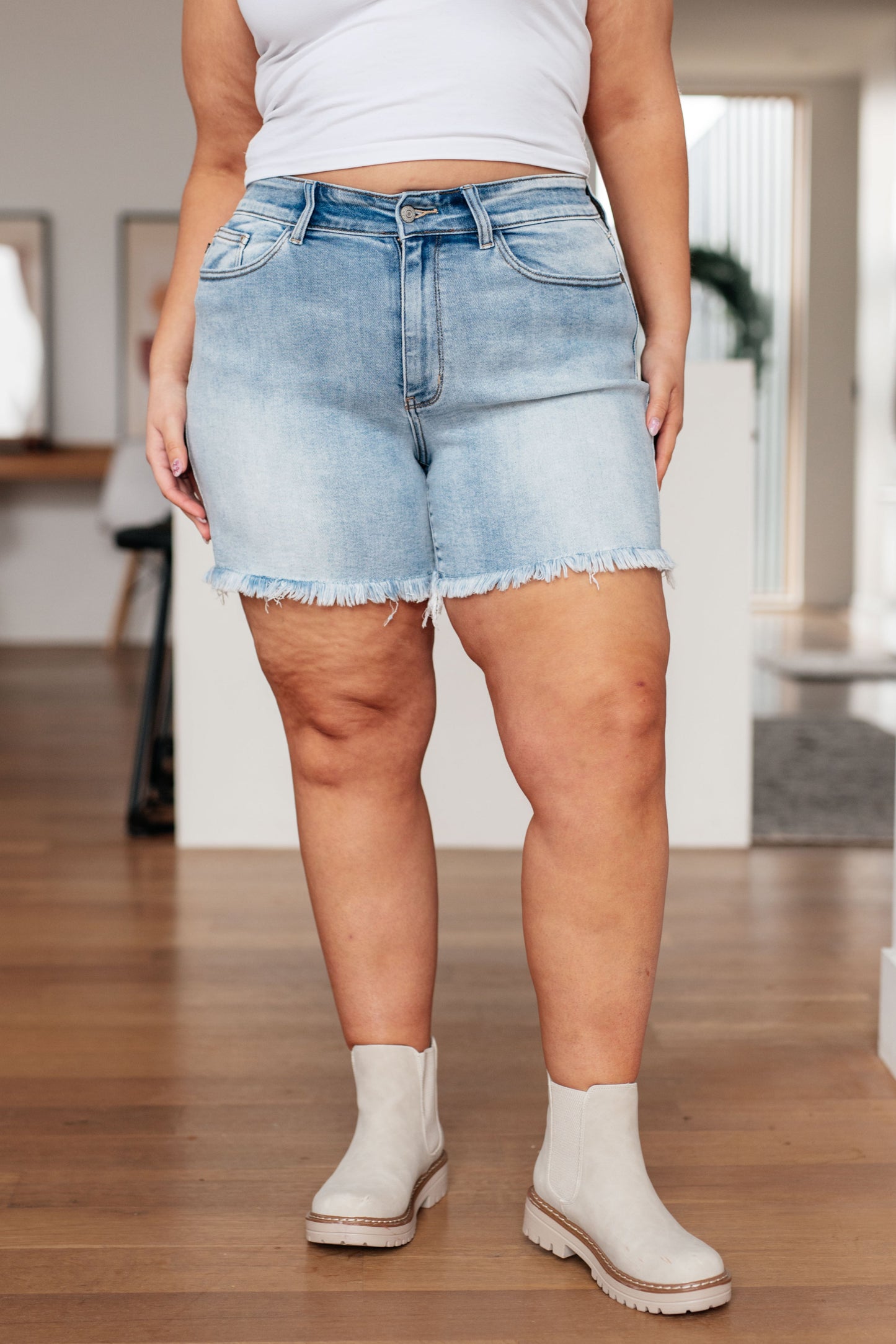 High Rise Light Wash Cutoff Dad Shorts Judy Blue