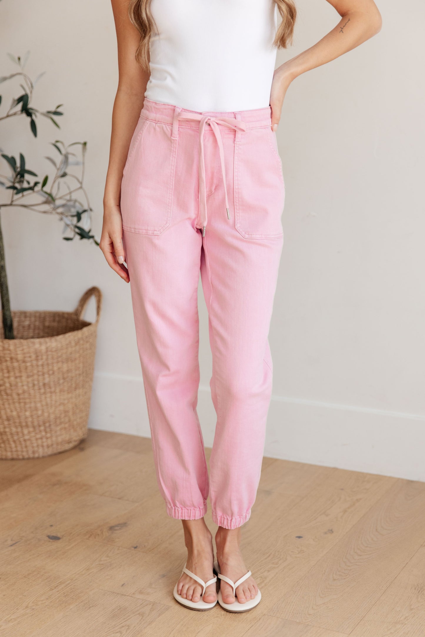 High Rise Light Pink Garment Dyed Denim Jogger Judy Blue