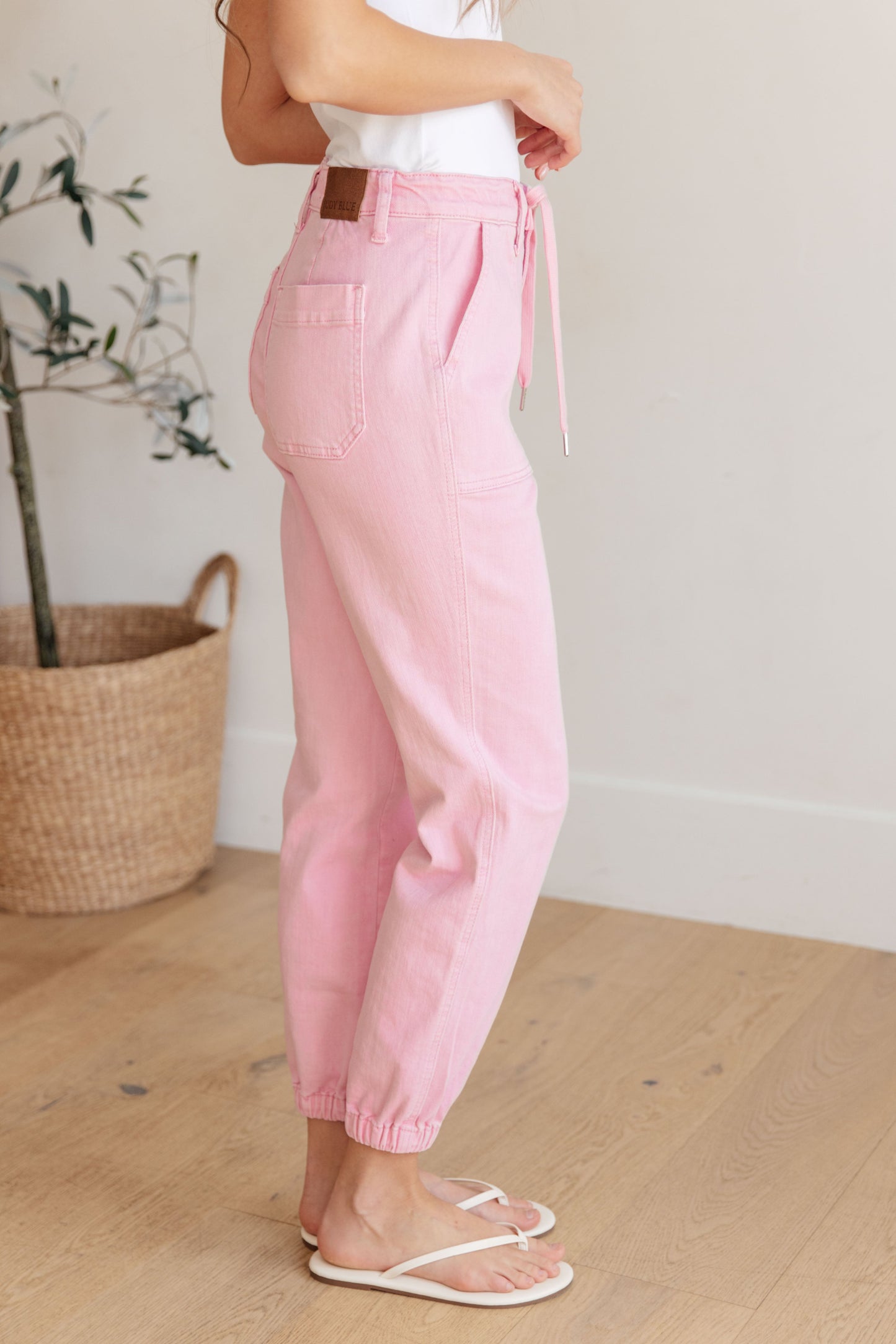 High Rise Light Pink Garment Dyed Denim Jogger Judy Blue