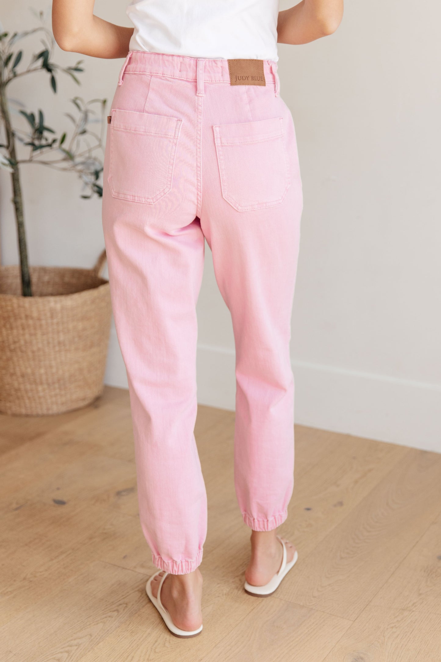 High Rise Light Pink Garment Dyed Denim Jogger Judy Blue