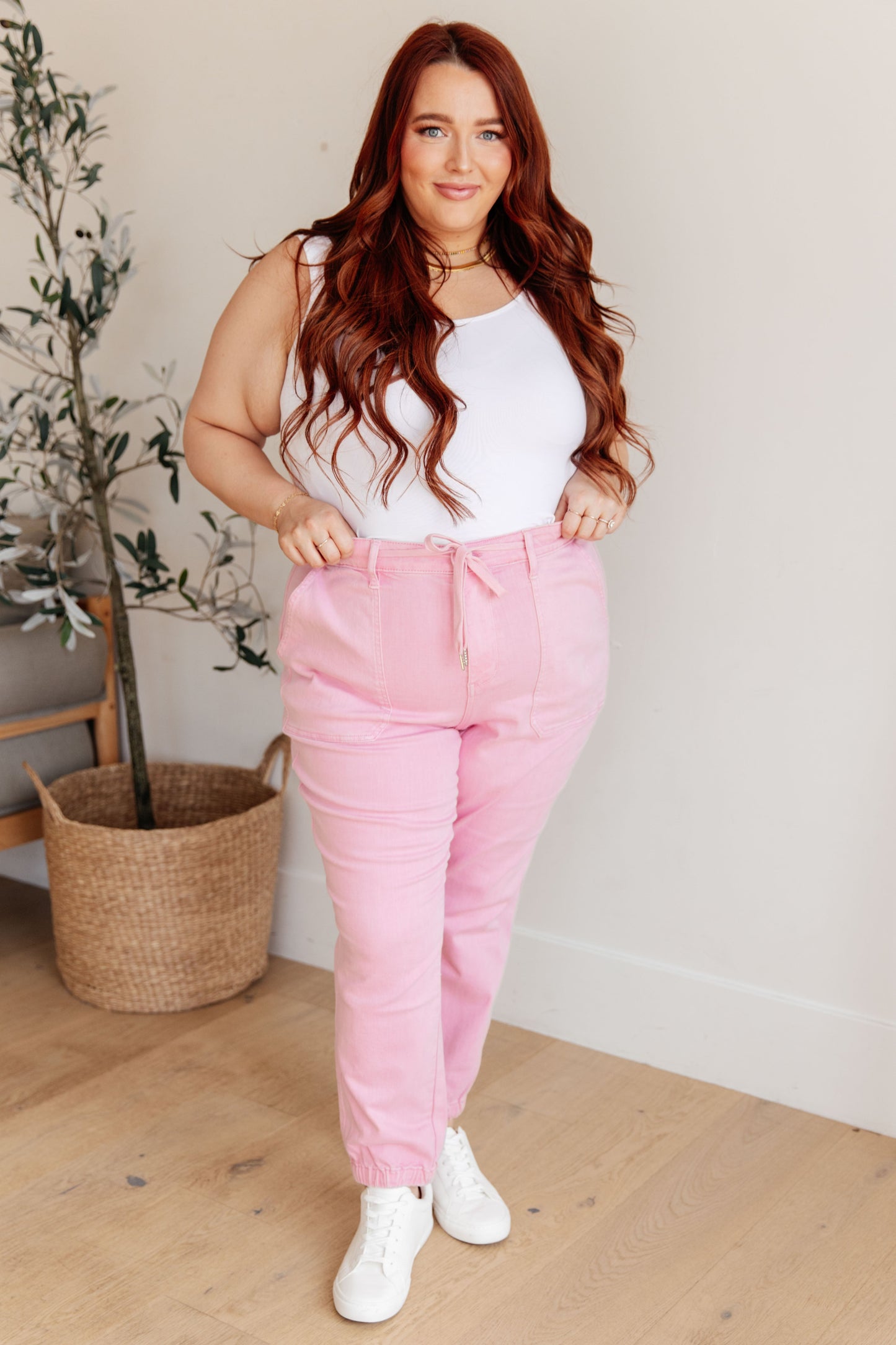 High Rise Light Pink Garment Dyed Denim Jogger Judy Blue