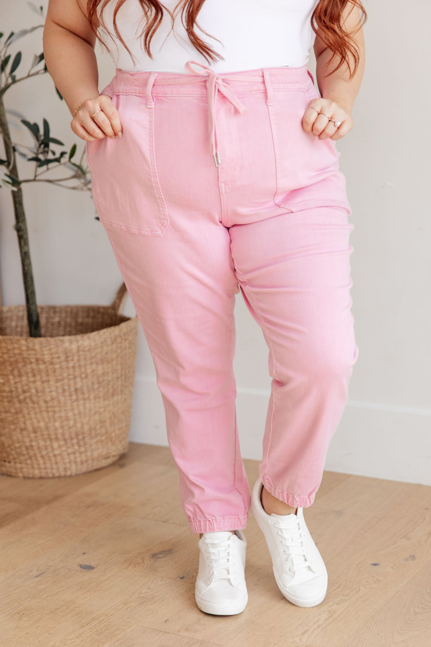 High Rise Light Pink Garment Dyed Denim Jogger Judy Blue