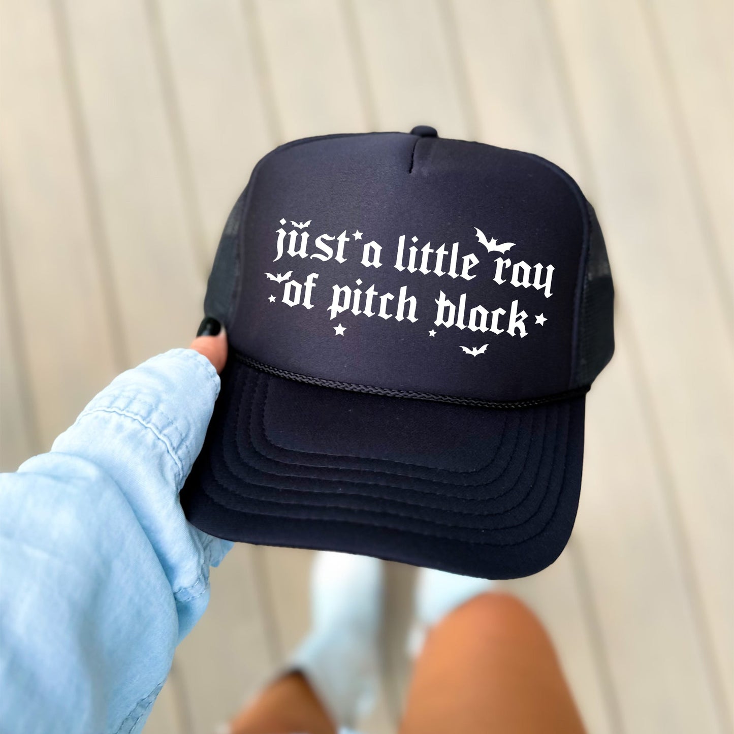 Just A Little Ray Of Pitch Black, Sassy, Funny, Halloween, Black Snapback Trucker Hat