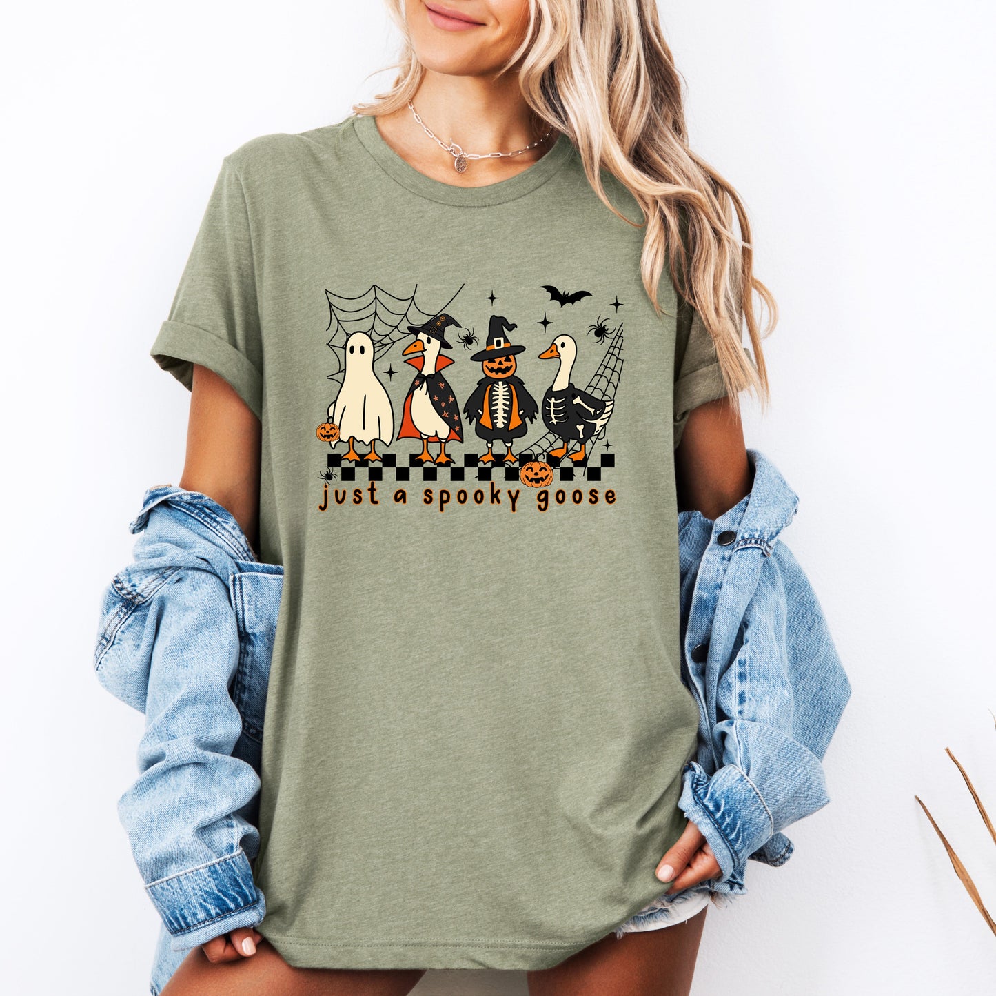 Just A Spooky Goose, Checkered, Halloween, Spooky, Tshirt