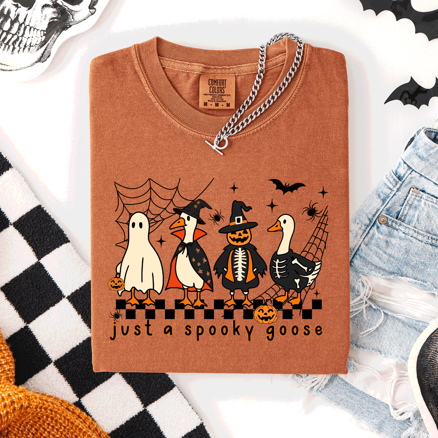 Just A Spooky Goose, Checkered, Halloween, Spooky, Comfort Colors T-Shirt