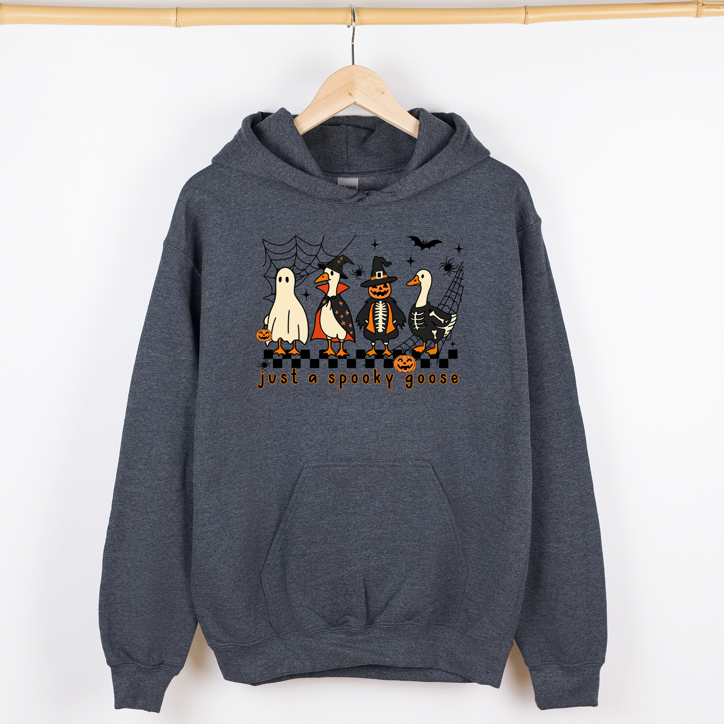 Just A Spooky Goose, Checkered, Halloween, Spooky, Graphic Hoodie, Hooded Sweatshirt