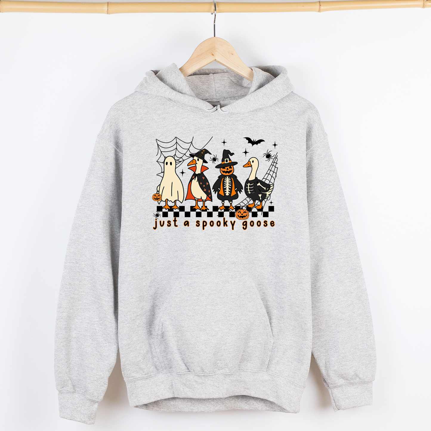 Just A Spooky Goose, Checkered, Halloween, Spooky, Graphic Hoodie, Hooded Sweatshirt