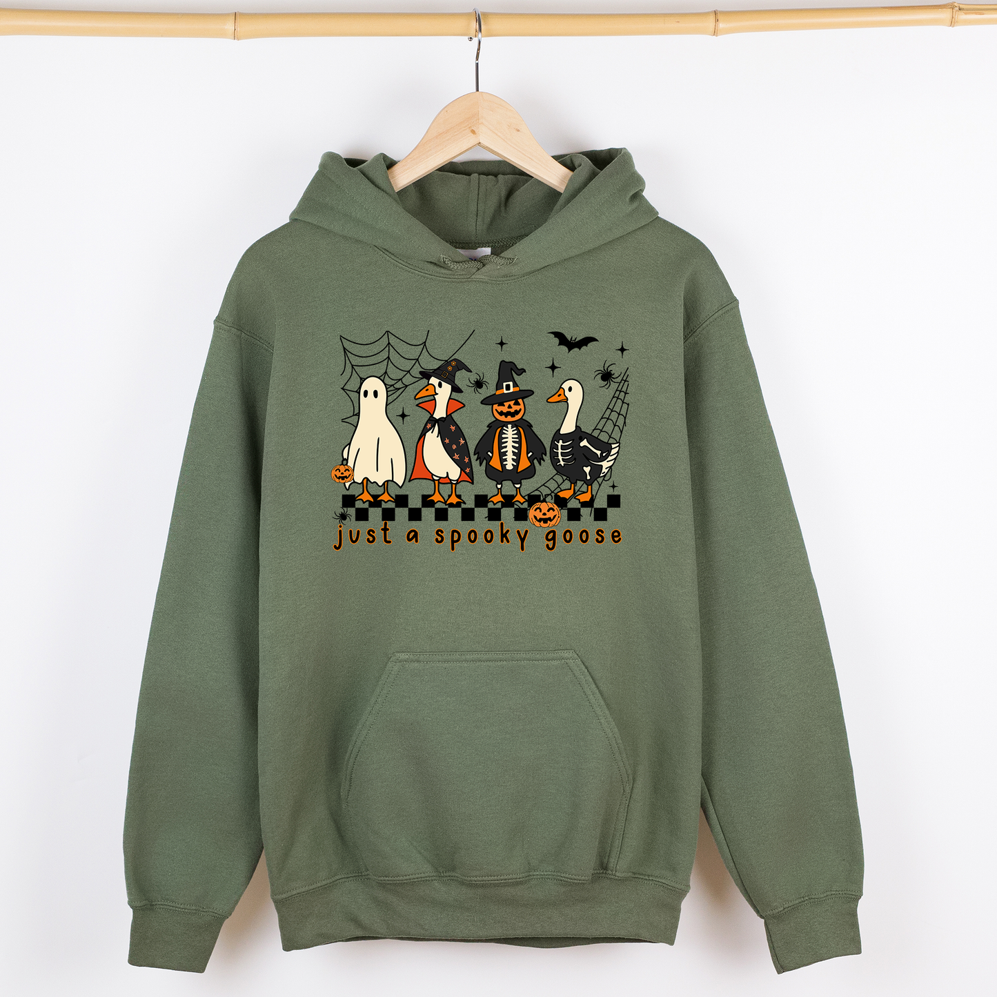 Just A Spooky Goose, Checkered, Halloween, Spooky, Graphic Hoodie, Hooded Sweatshirt