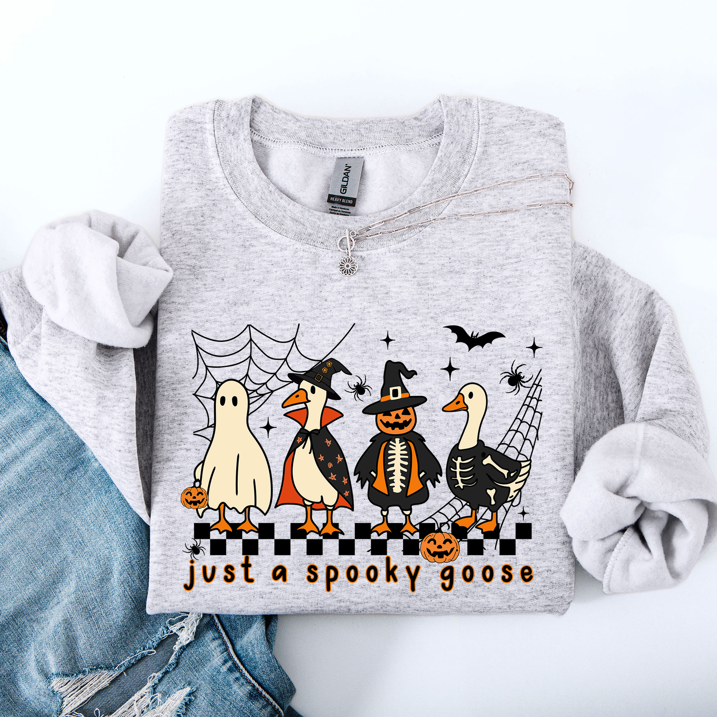 Just A Spooky Goose, Checkered, Halloween, Spooky Sweatshirt