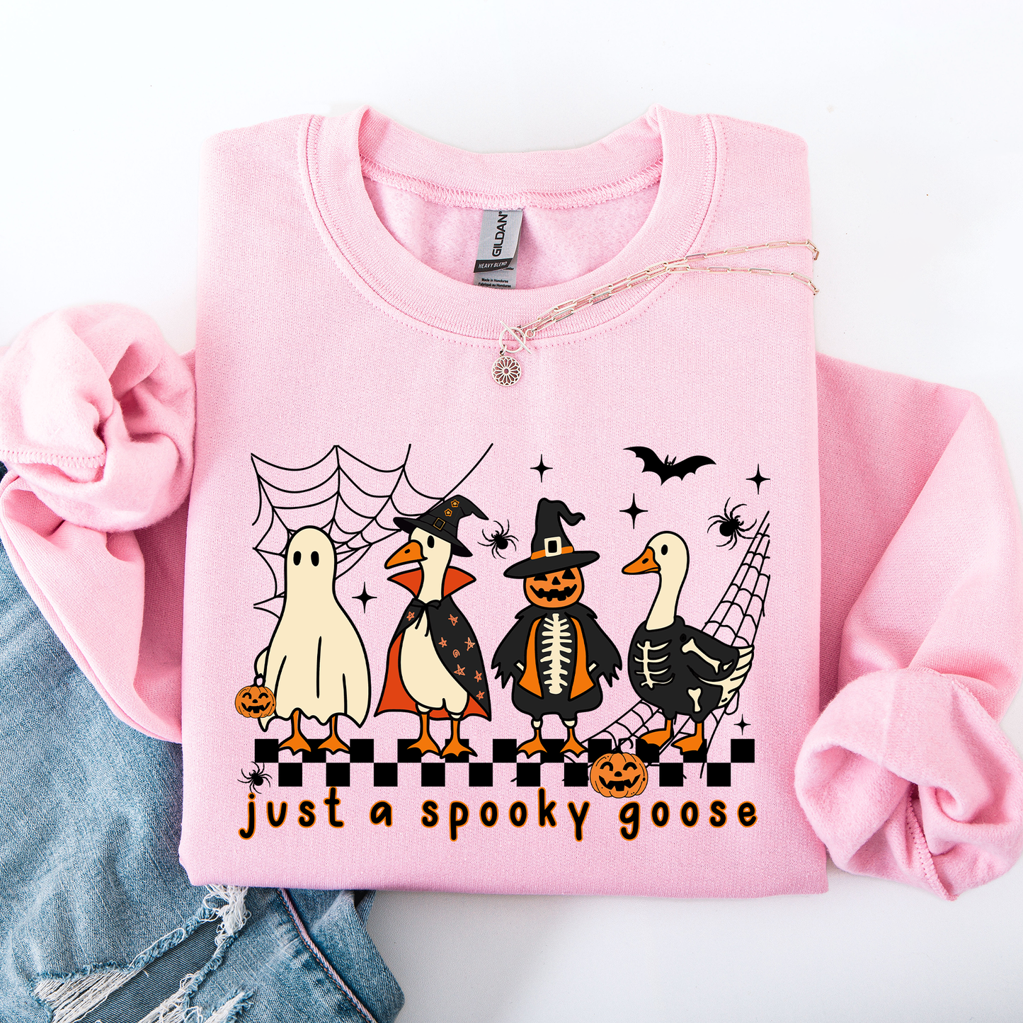 Just A Spooky Goose, Checkered, Halloween, Spooky Sweatshirt