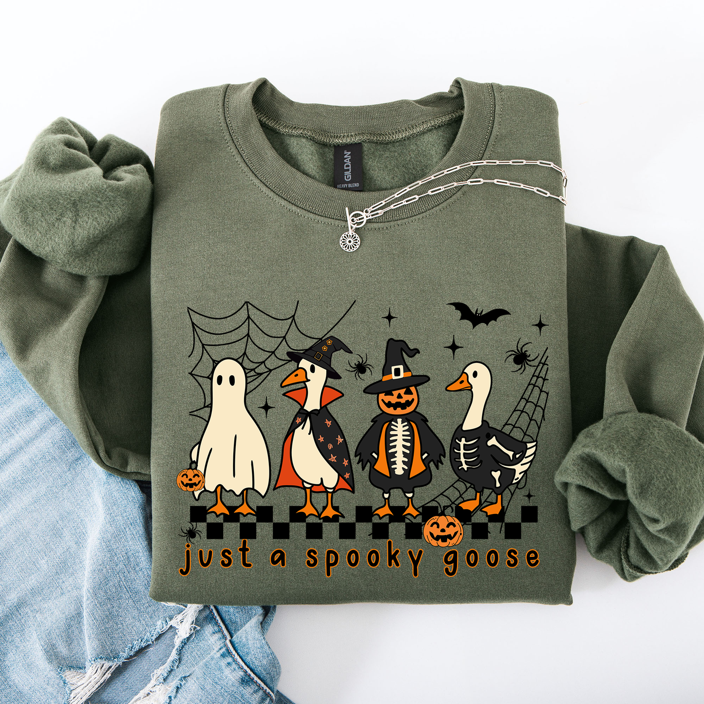 Just A Spooky Goose, Checkered, Halloween, Spooky Sweatshirt
