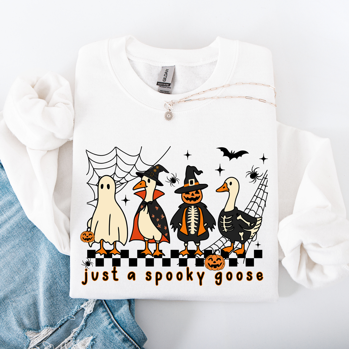 Just A Spooky Goose, Checkered, Halloween, Spooky Sweatshirt