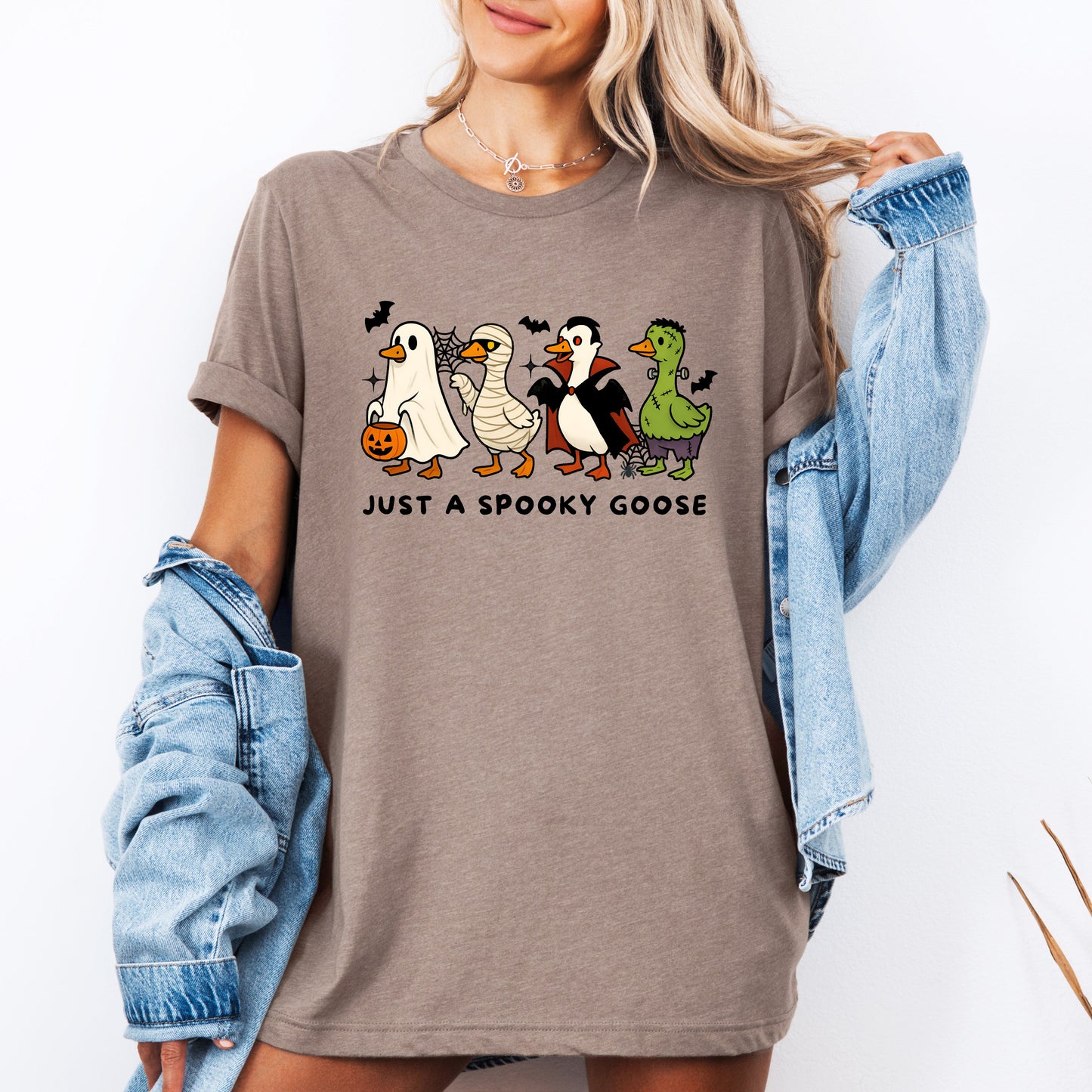 Just A Spooky Goose, Dracula, Vampire, Ghost, Mummy, Halloween, Funny, Tshirt