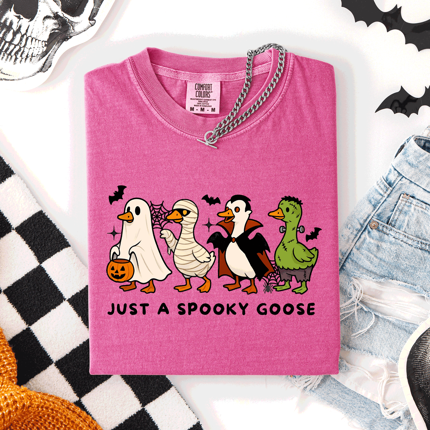 Just A Spooky Goose, Dracula, Vampire, Ghost, Mummy, Halloween, Funny, Comfort Colors T-Shirt