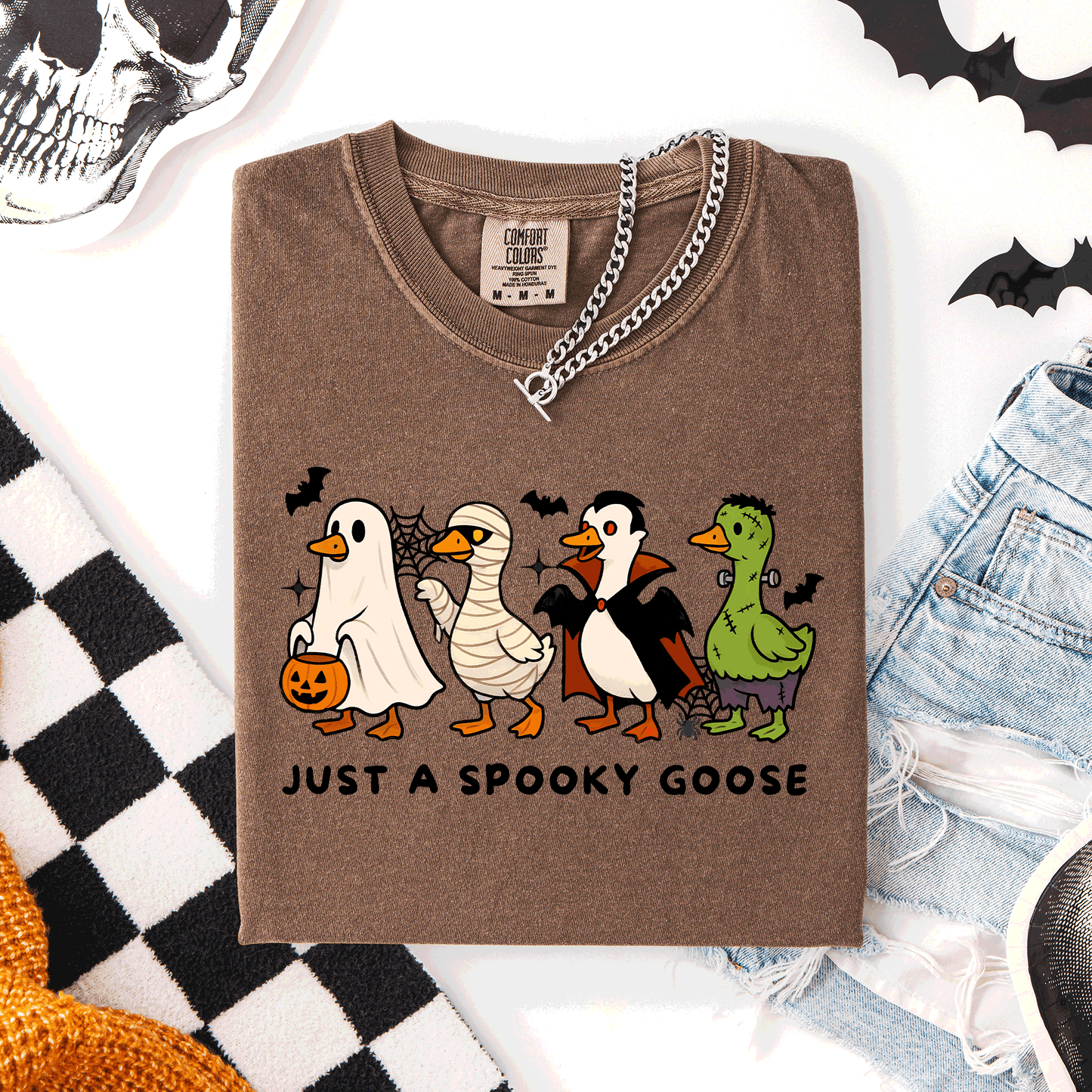 Just A Spooky Goose, Dracula, Vampire, Ghost, Mummy, Halloween, Funny, Comfort Colors T-Shirt