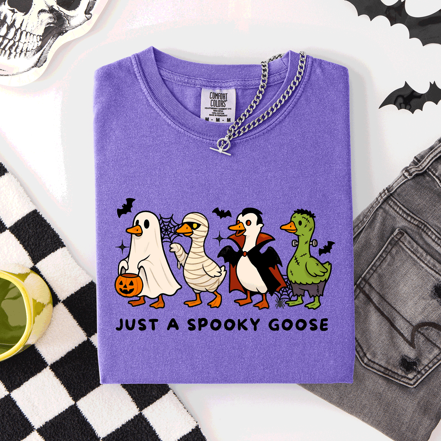 Just A Spooky Goose, Dracula, Vampire, Ghost, Mummy, Halloween, Funny, Comfort Colors T-Shirt