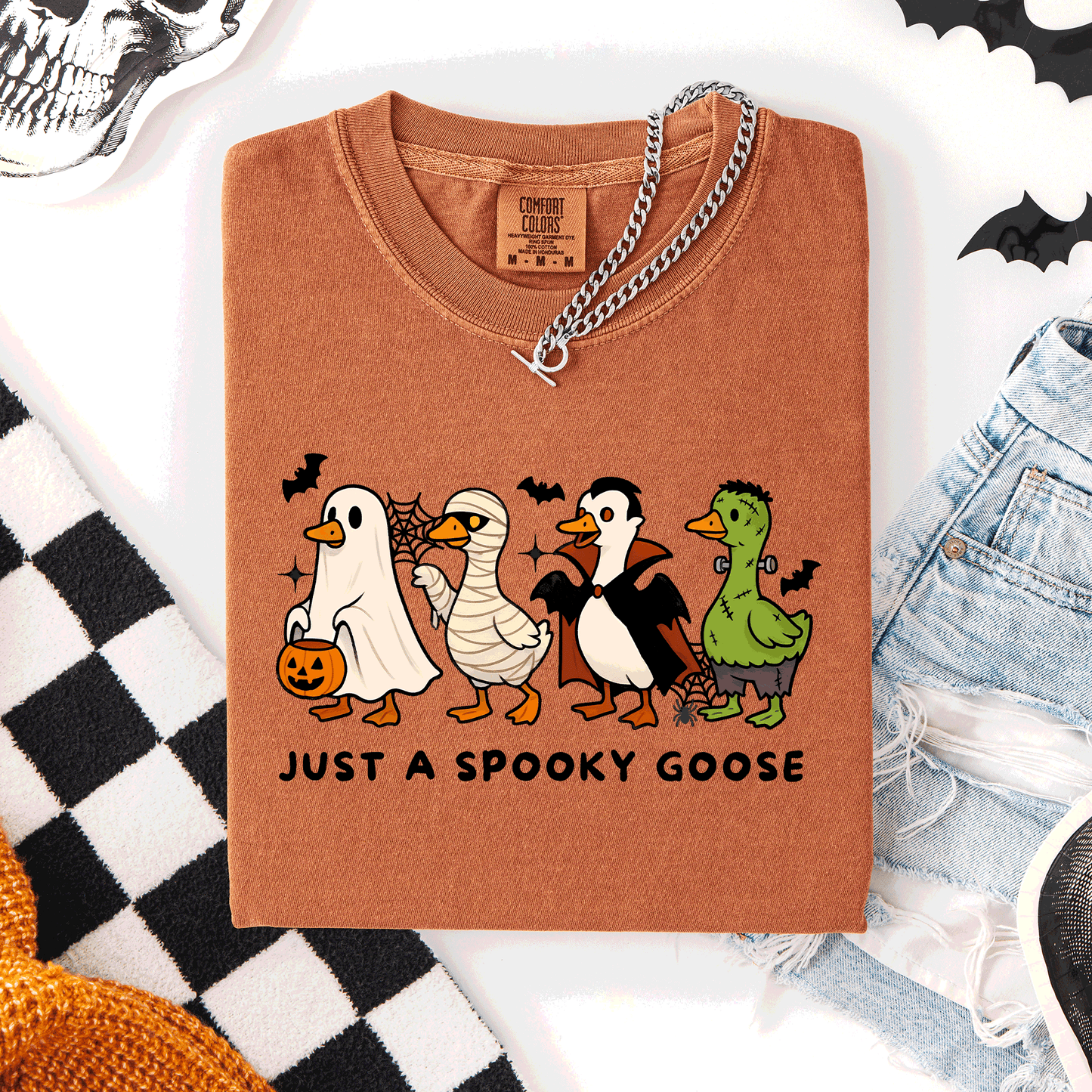 Just A Spooky Goose, Dracula, Vampire, Ghost, Mummy, Halloween, Funny, Comfort Colors T-Shirt