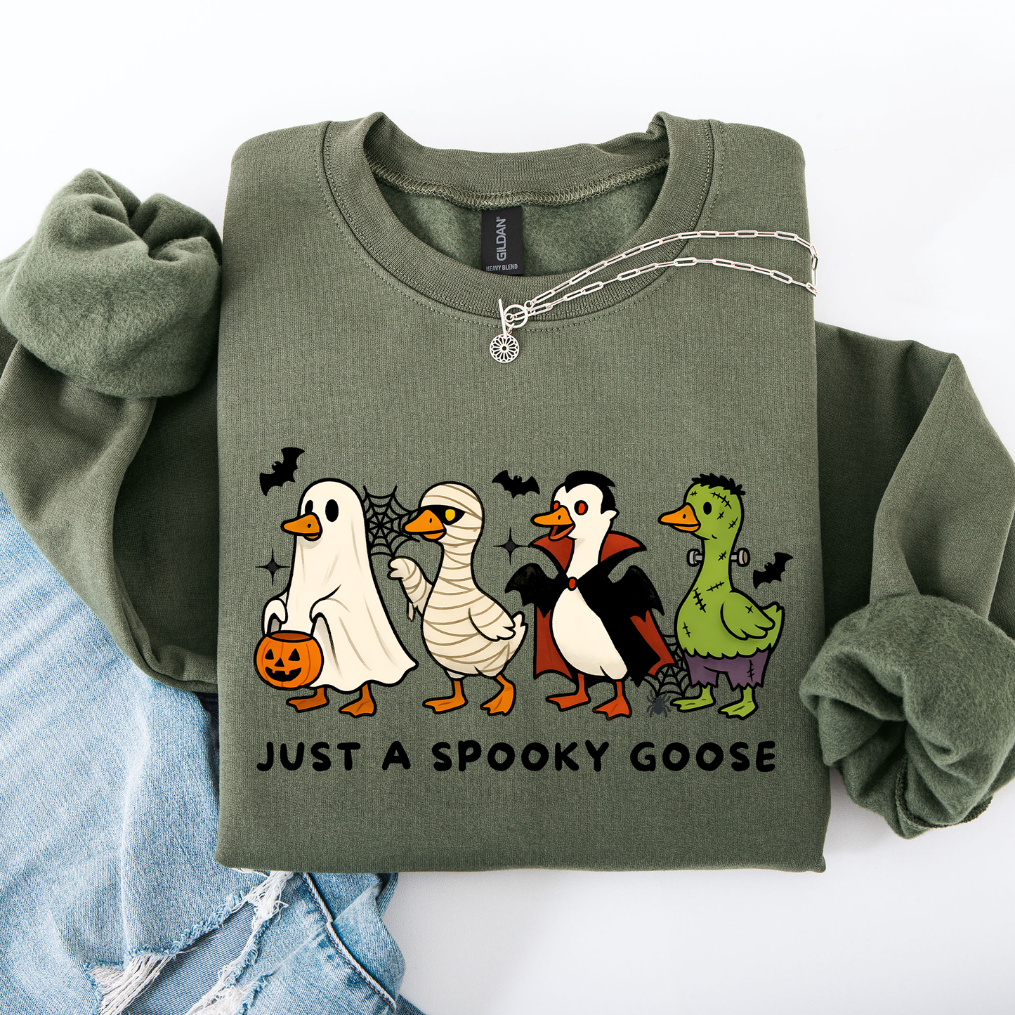 Just A Spooky Goose, Dracula, Vampire, Ghost, Mummy, Halloween, Funny Sweatshirt