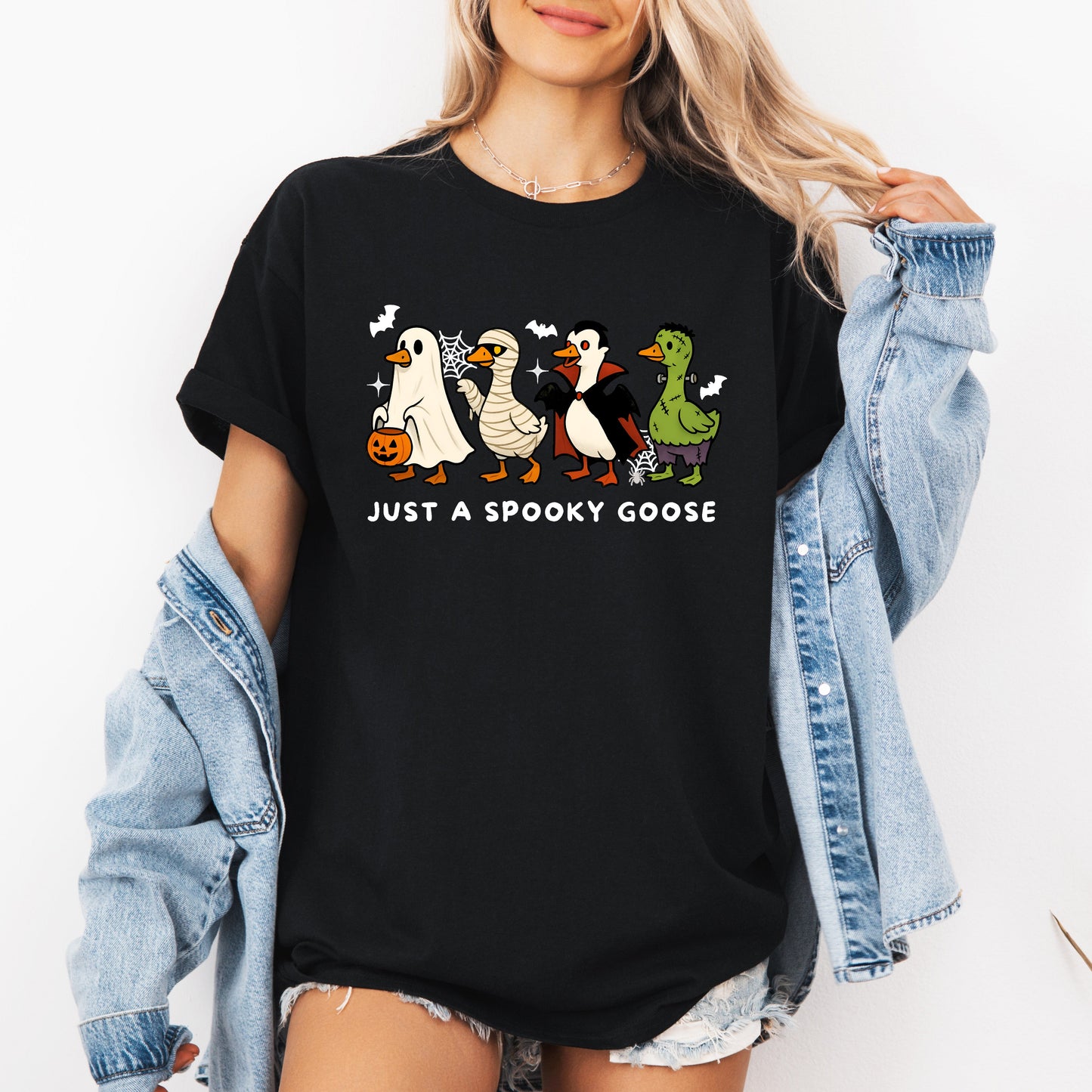 Just A Spooky Goose, Dracula, Vampire, Ghost, Mummy, Halloween, Funny, Tshirt